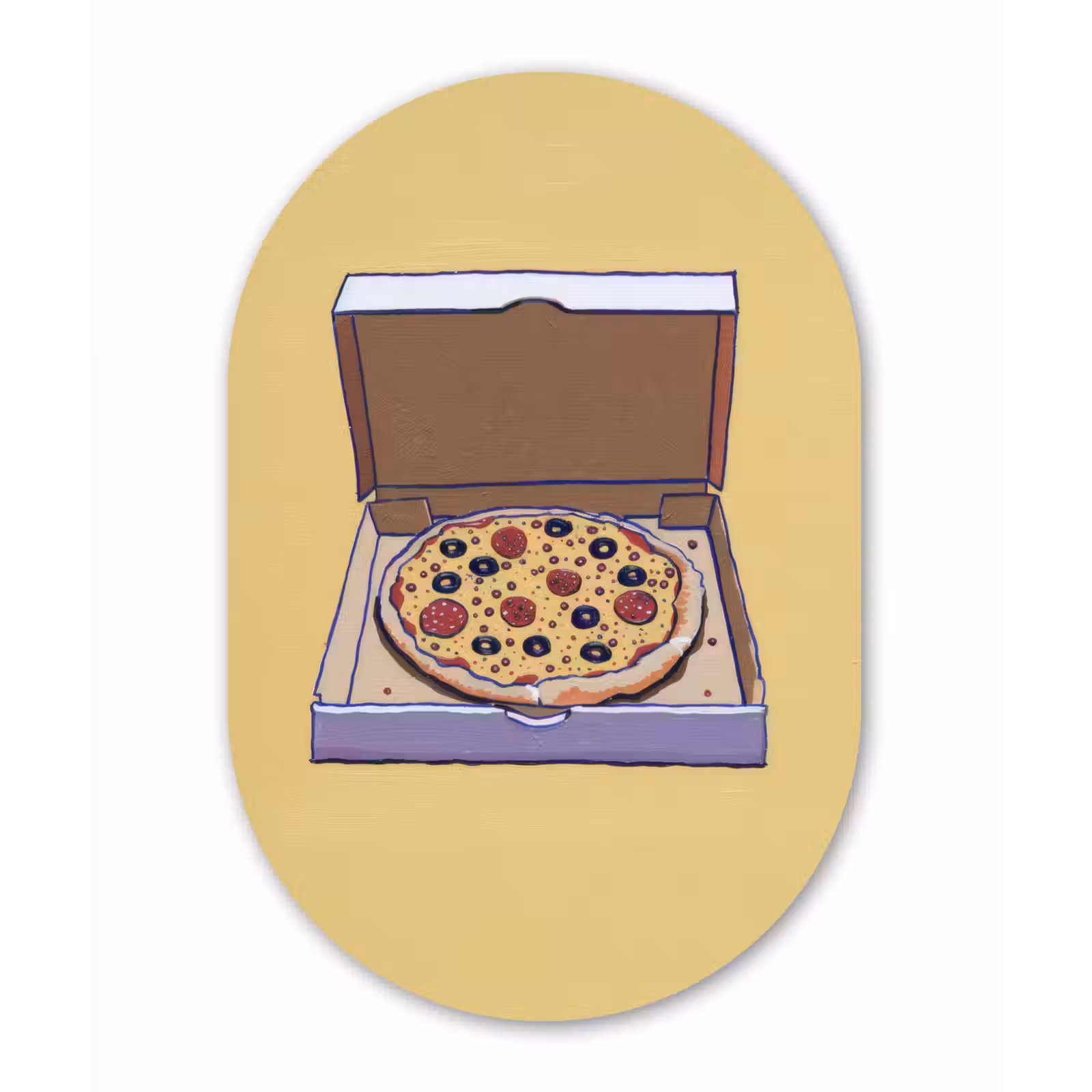 Muurovaal - aluminium - Pizza - Doos - Salami - Illustratie — 1