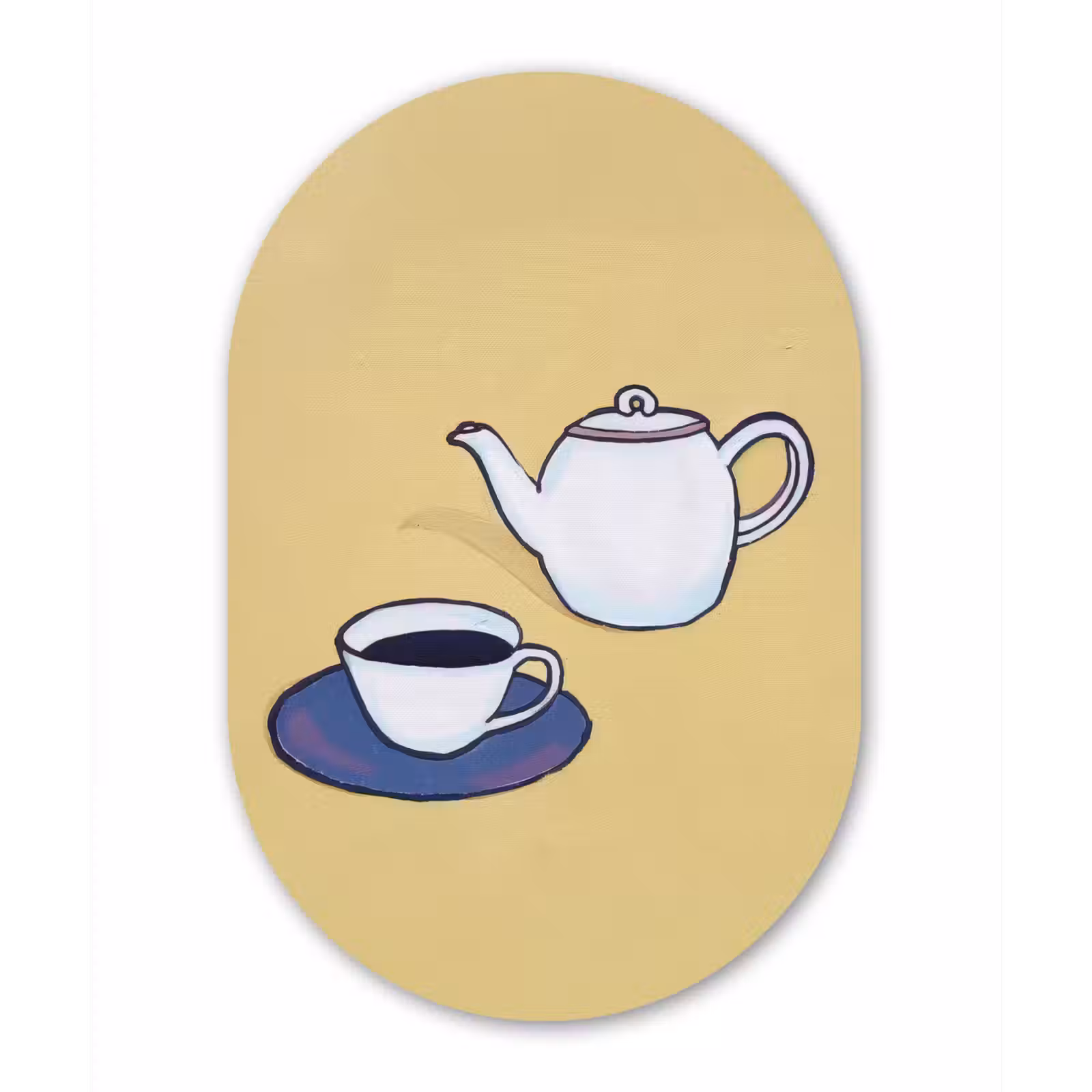 Muurovaal - aluminium - Theepot - Kopje - Beige - Illustratie — 1