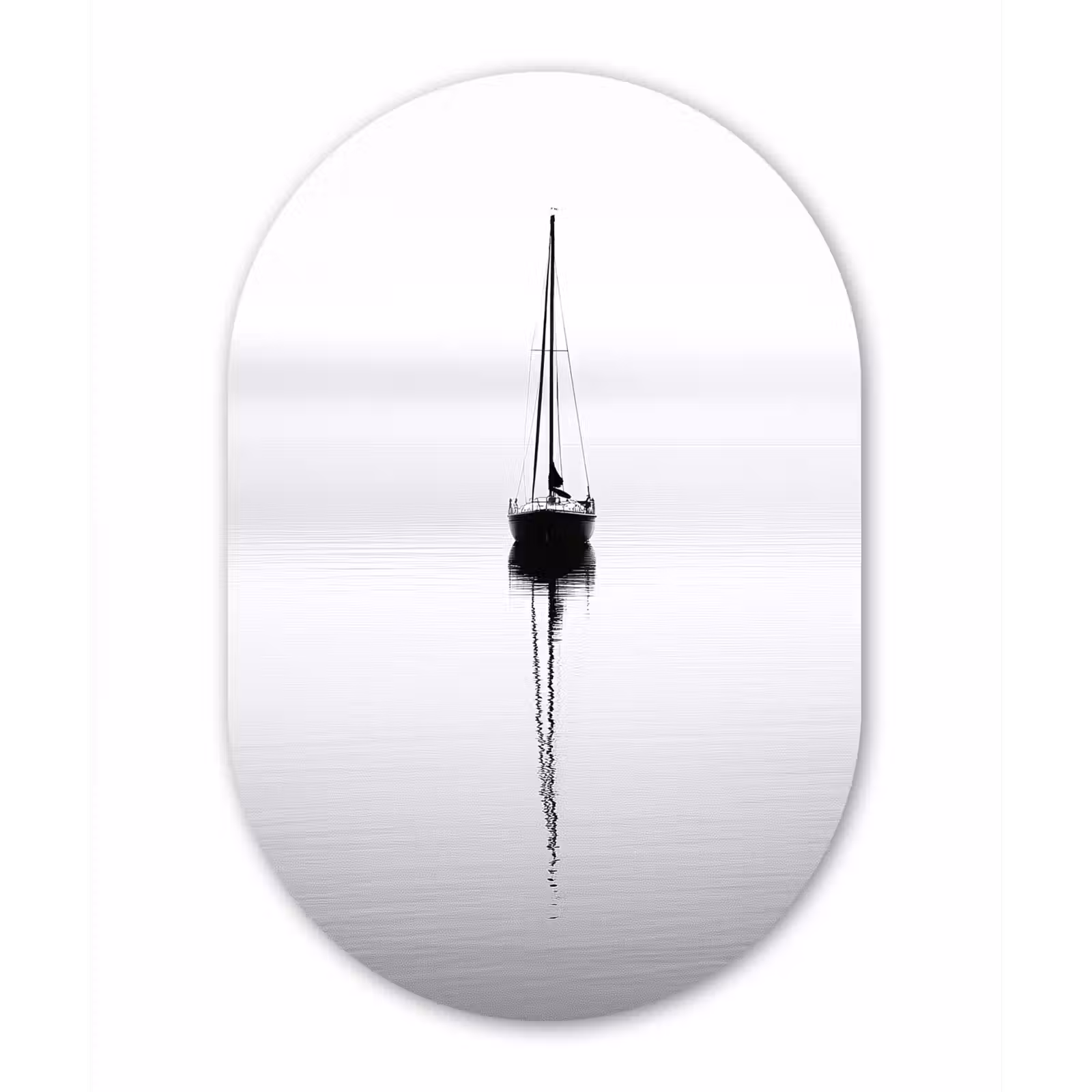 Ovale mural - aluminium - Zeilboot - Zwart - Water - Silhouet — 1
