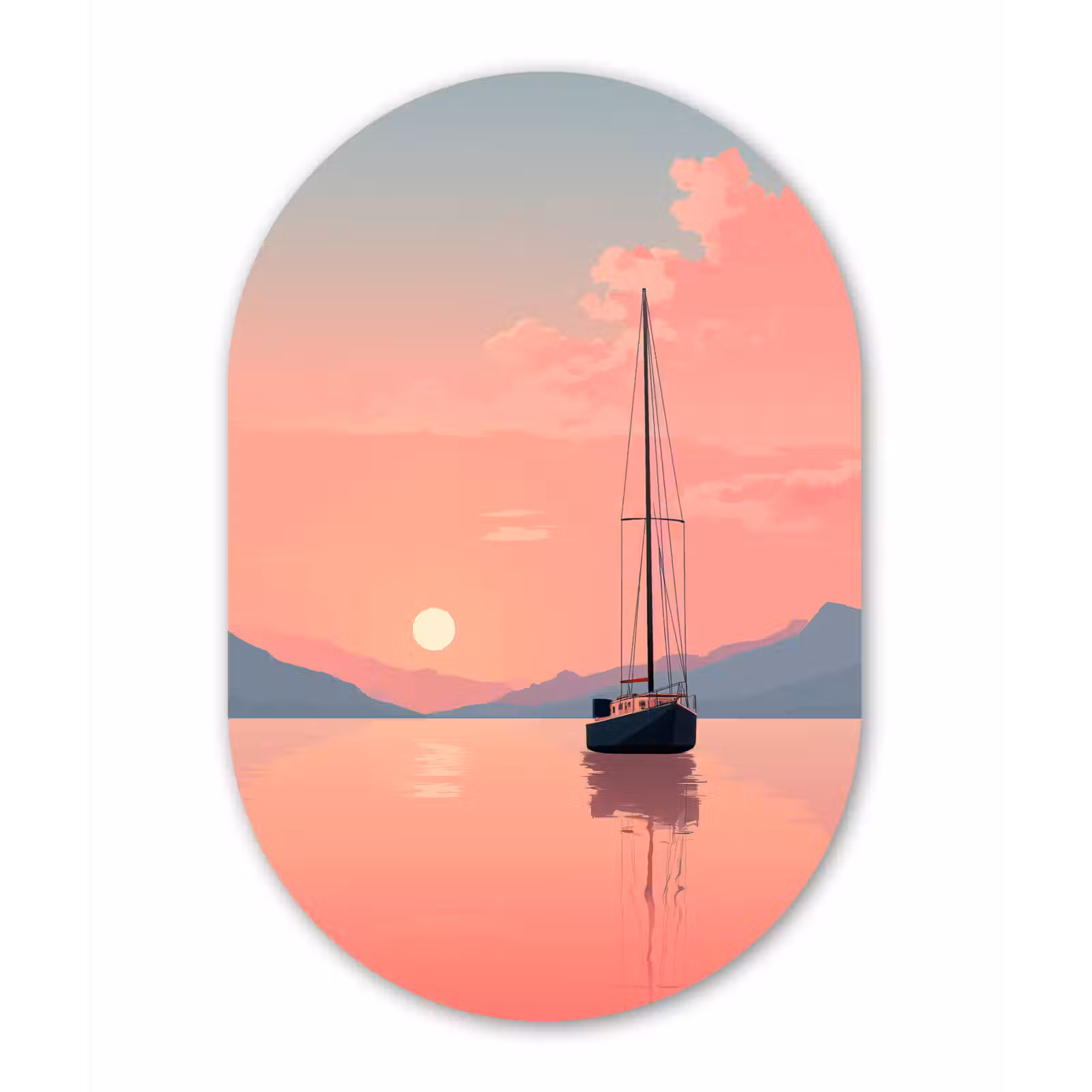 Wandoval Glas – Zeilboot - Roze zee - Zonsondergang - Bergen — 1