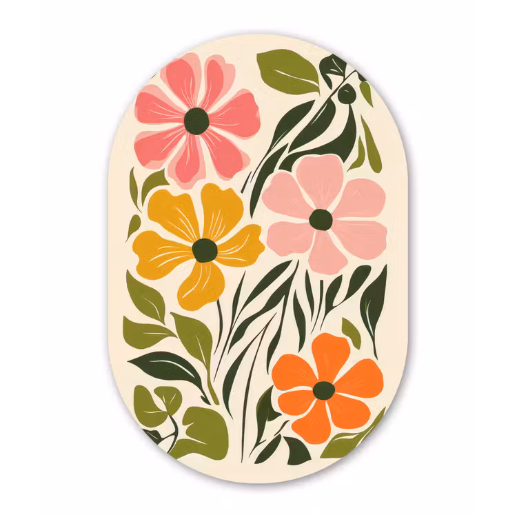 Muurovaal - aluminium - Bloemen - Speels - Kleurrijk — 1