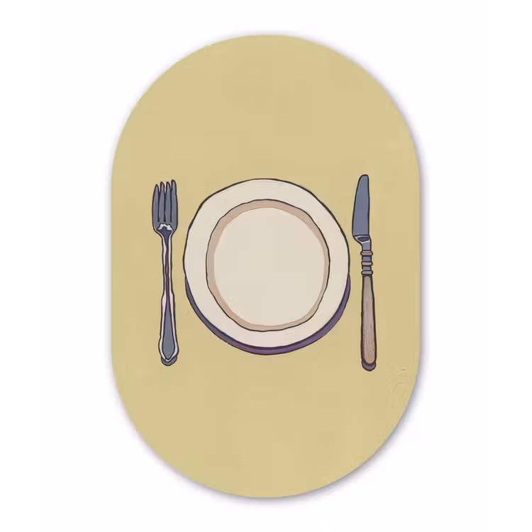 Muurovaal - aluminium - Illustratie - Bord - Bestek - Beige — 1