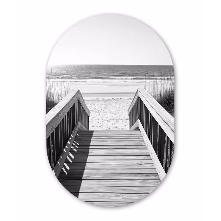Ovale mural - aluminium - Loopbrug - Hout - Strand - Zee — 1