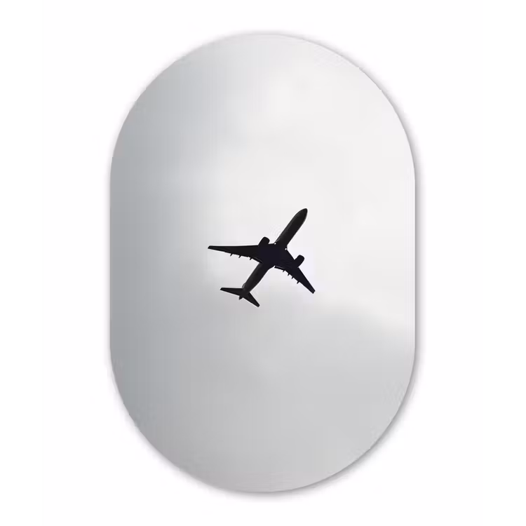 Ovale mural - aluminium - Minimalistisch - Silhouet - Zwart - Vliegtuig — 1
