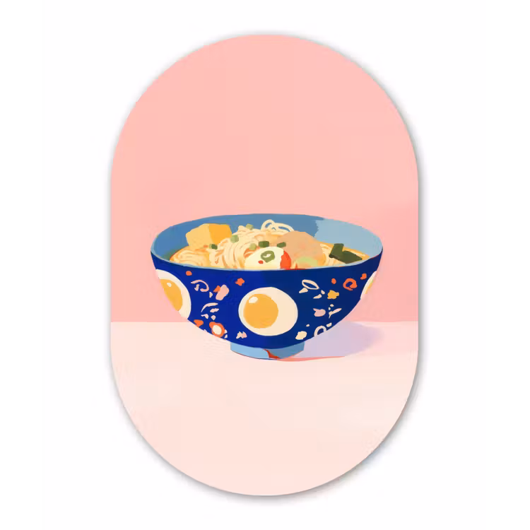 Muurovaal - aluminium - Noodles - Kom - Blauw - Illustratie — 1