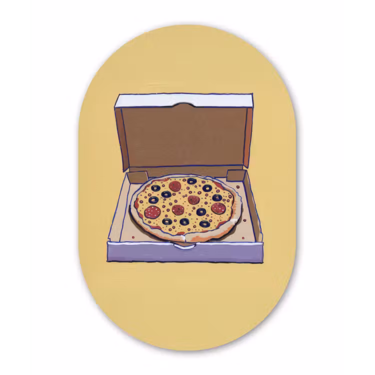Muurovaal - aluminium - Pizza - Doos - Salami - Illustratie — 1