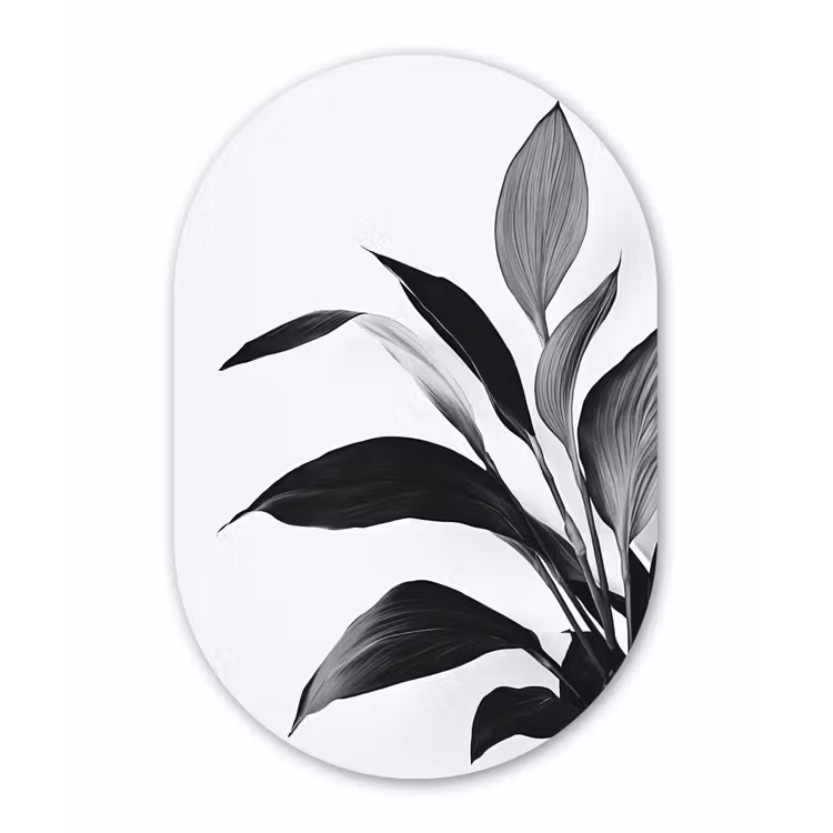 Ovale mural - aluminium - Plant - Bladeren - Minimalistisch - Zwart — 1