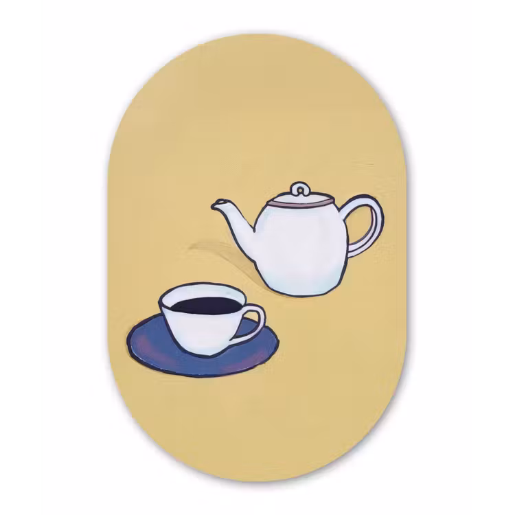 Muurovaal - aluminium - Theepot - Kopje - Beige - Illustratie — 1