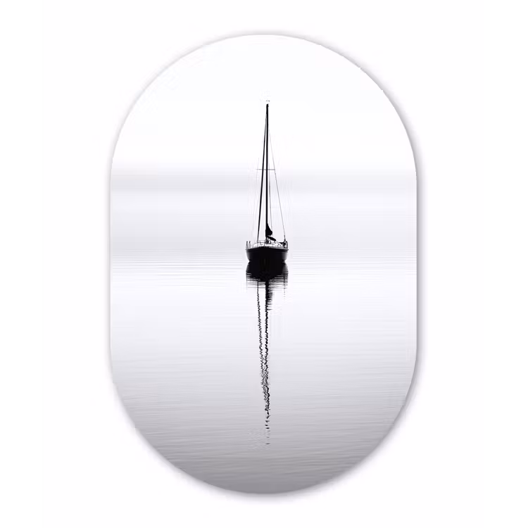 Ovale mural - aluminium - Zeilboot - Zwart - Water - Silhouet — 1