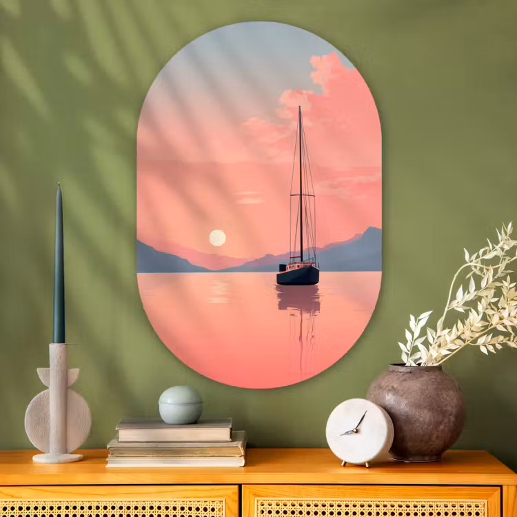Wandoval Glas – Zeilboot - Roze zee - Zonsondergang - Bergen — 2
