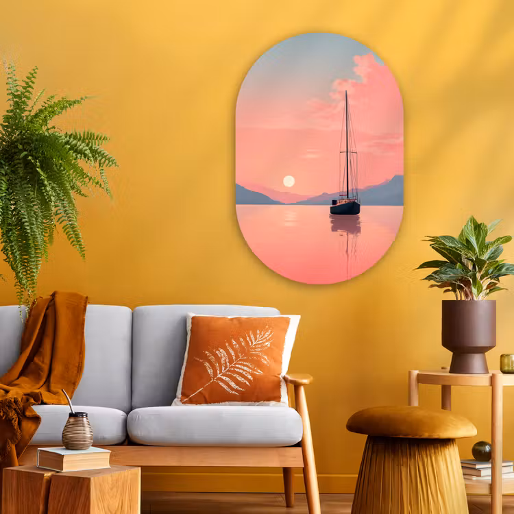 Wandoval Glas – Zeilboot - Roze zee - Zonsondergang - Bergen — 3