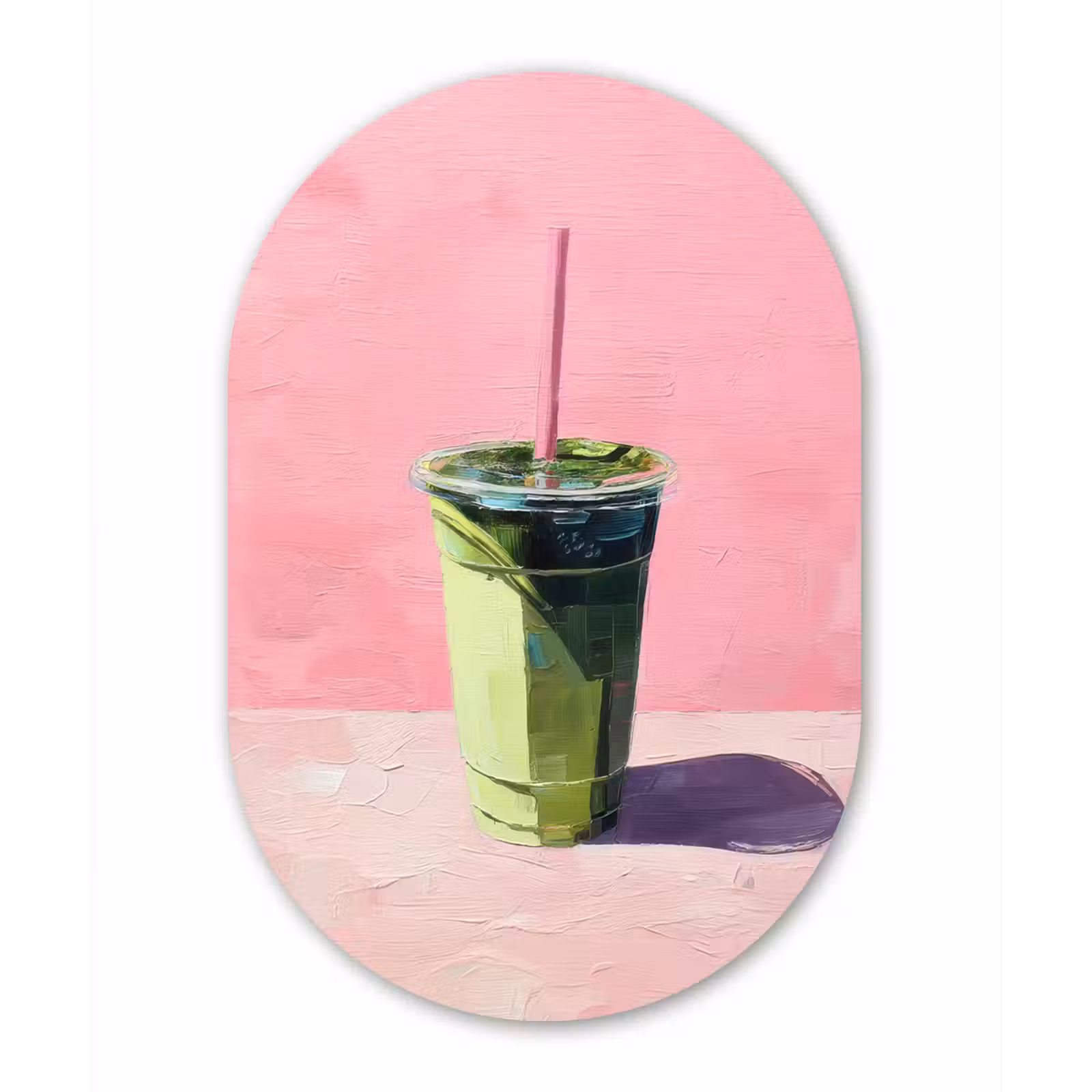 Muurovaal - aluminium - Beker - Rietje - Minimalistisch - Groen — 1