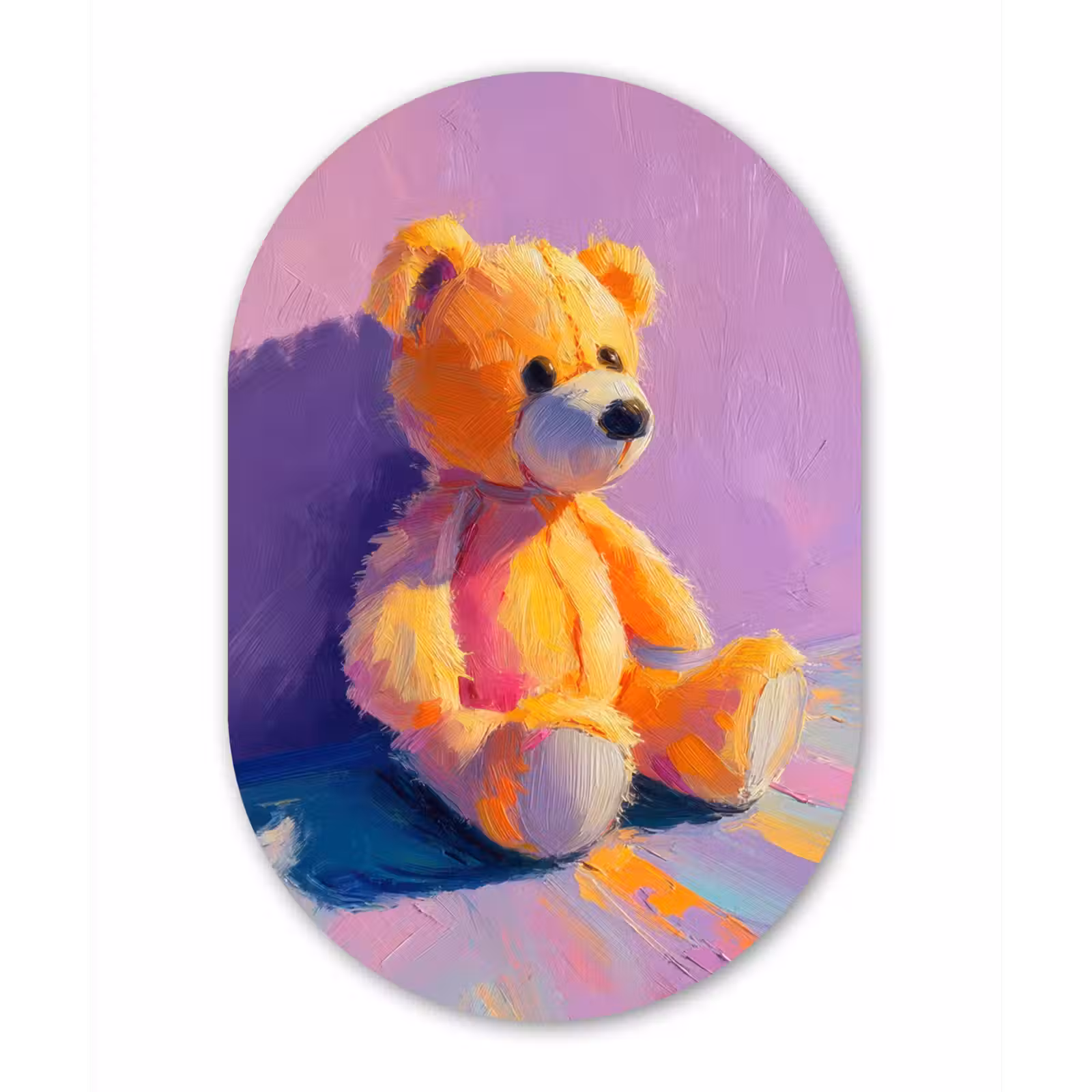 Muurovaal - aluminium - Teddybeer - Schaduw - Penseelstreken - Paars — 1