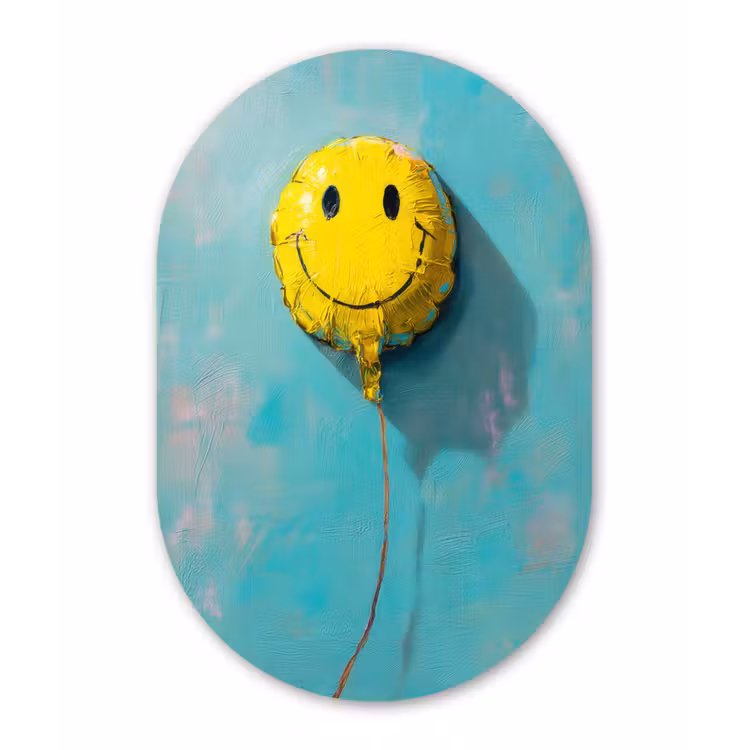 Muurovaal - aluminium - Ballon - Geel - Smiley — 1