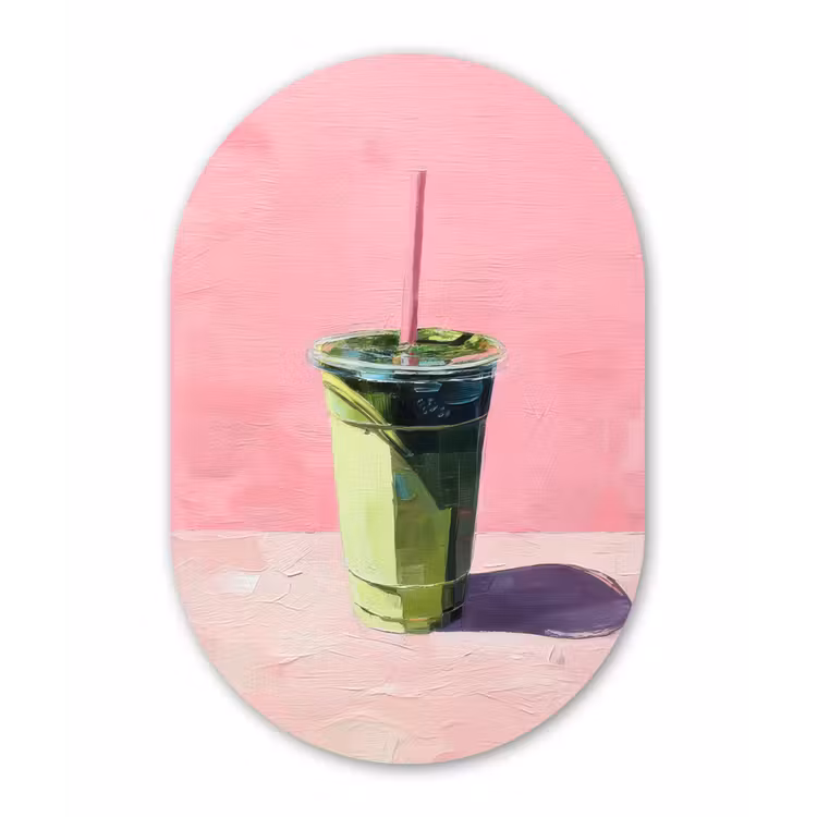 Muurovaal - aluminium - Beker - Rietje - Minimalistisch - Groen — 1