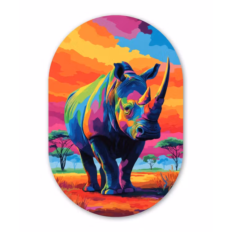 Wandoval Glas – Neushoorn - Zonsondergang - Savanna - Kleurrijk — 1