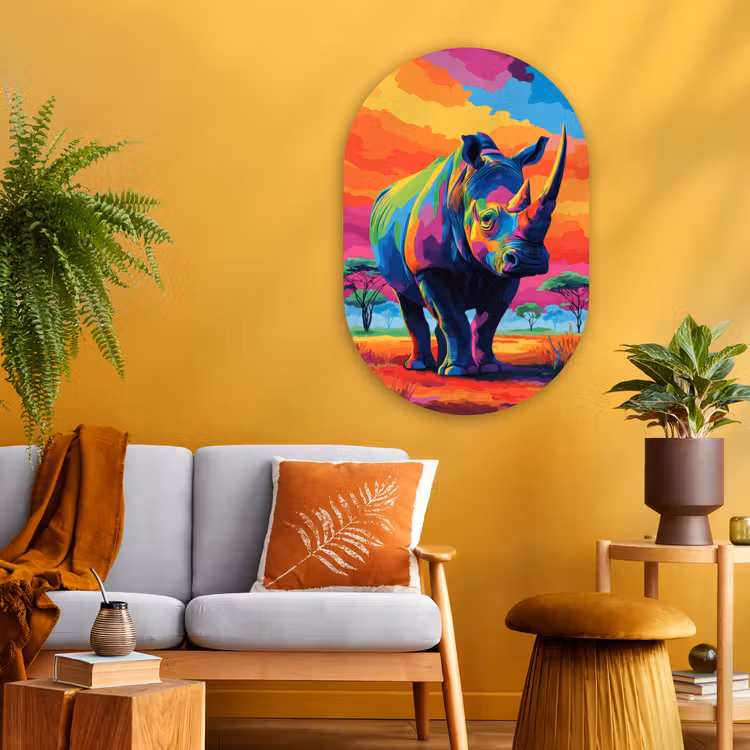 Wandoval Glas – Neushoorn - Zonsondergang - Savanna - Kleurrijk — 3