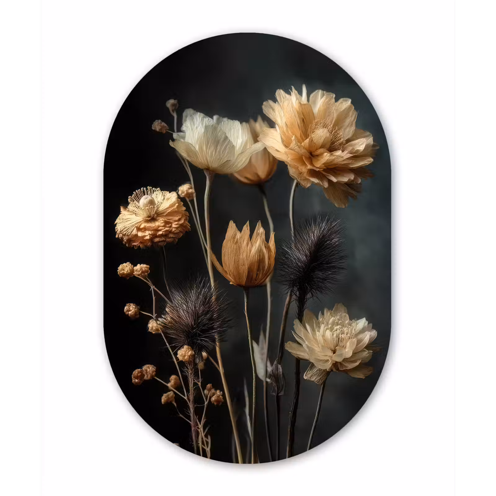 Muurovaal - aluminium - Boeket - Bloemen - Licht - Zwart — 1