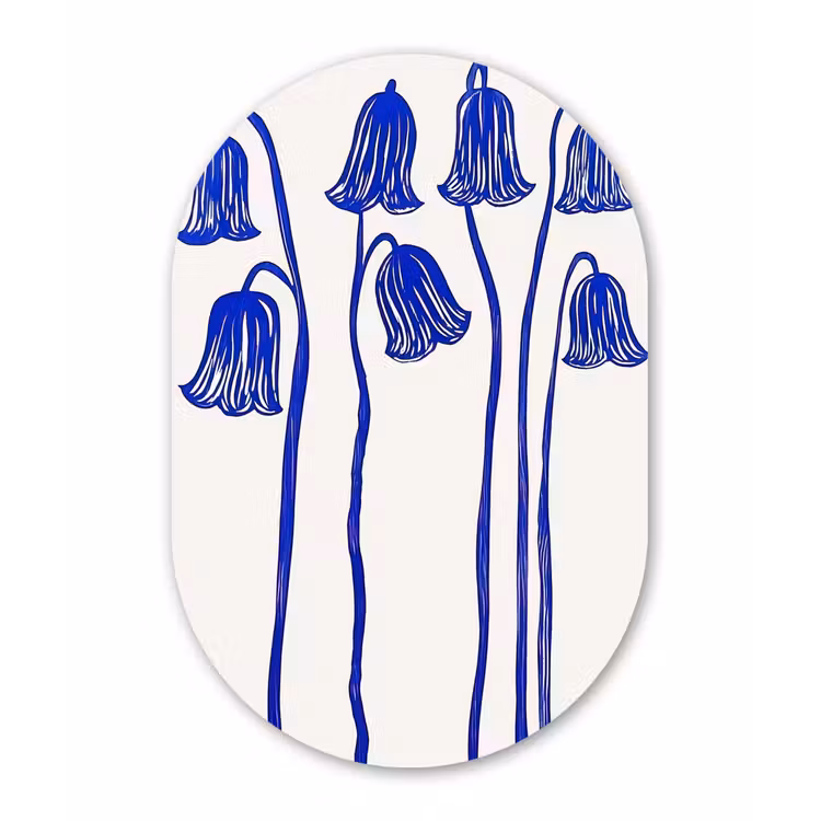 Muurovaal - aluminium - Bloemen - Blauw - Lijnen - Bloemblaadjes — 1