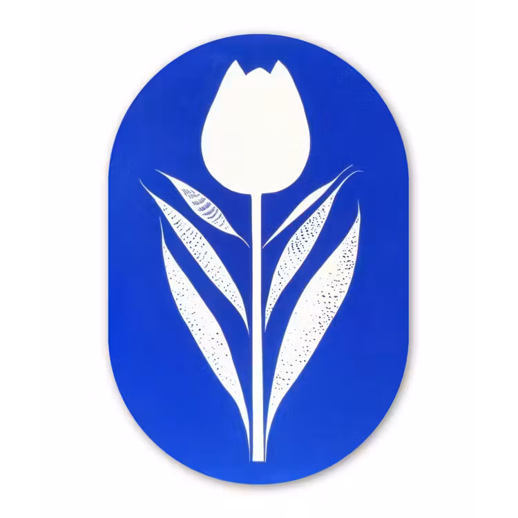 Muurovaal - aluminium - Tulp - Minimalistisch - Bladeren - Wit — 1