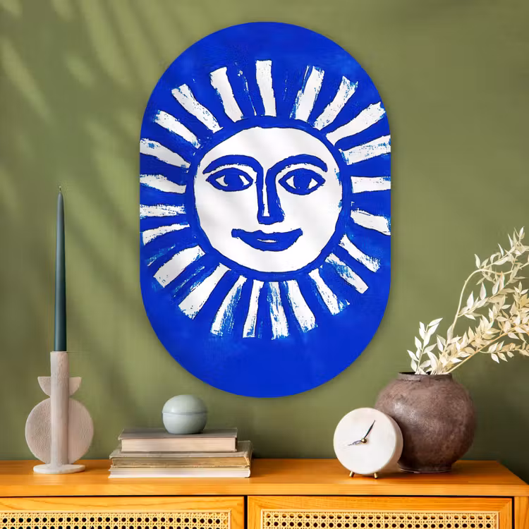 Wandoval Glas – Zon - Gezicht - Penseelstructuur - Blauw — 2