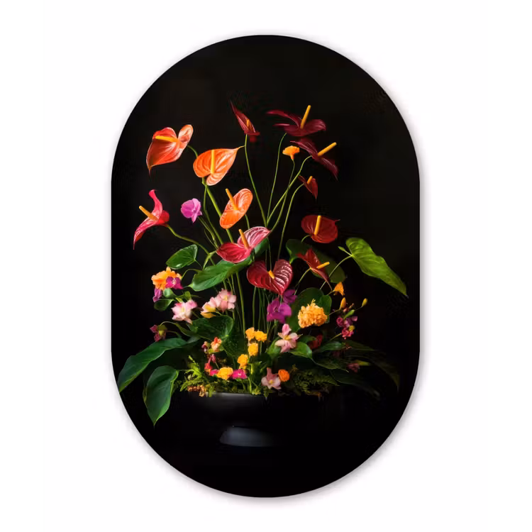 Muurovaal - aluminium - Bloemen - Vaas - Kleurrijk — 1