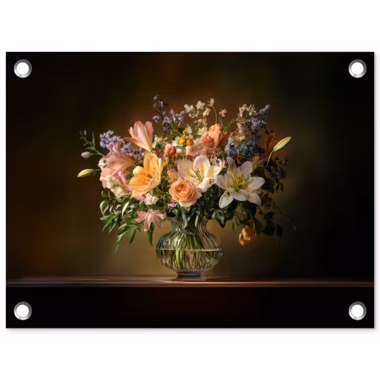 Tuinposter - Glazen - Bloemen - Boeket - Kleuren — 1