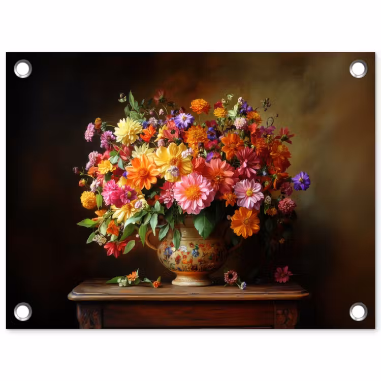 Tuinposter - Kleuren - Boeket - Vaas - Hout — 1