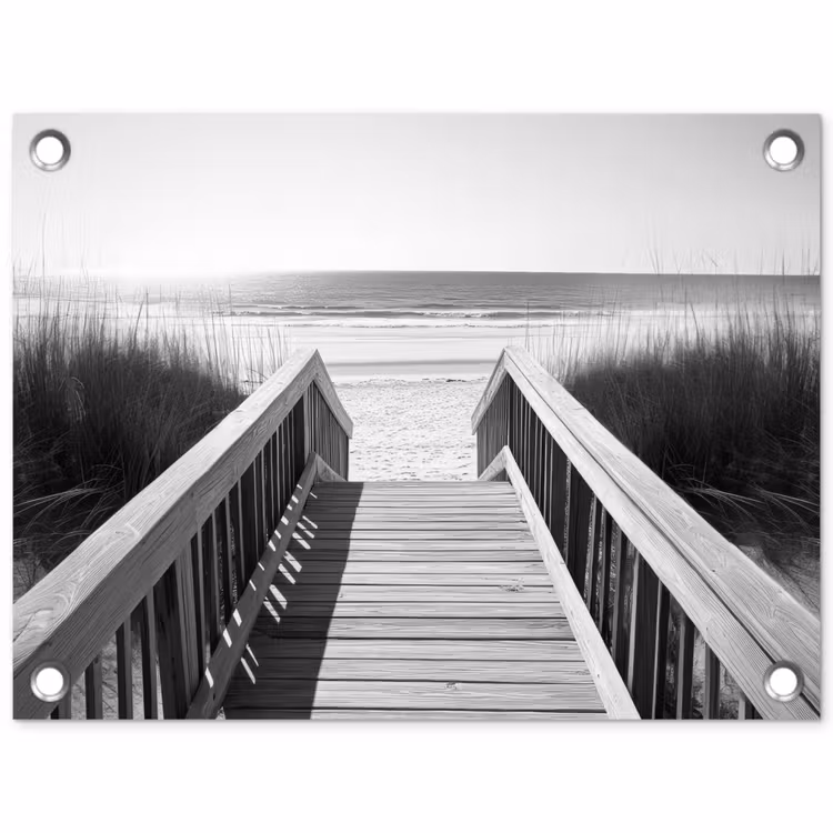 Tuinposter - Loopbrug - Hout - Strand - Zee — 1