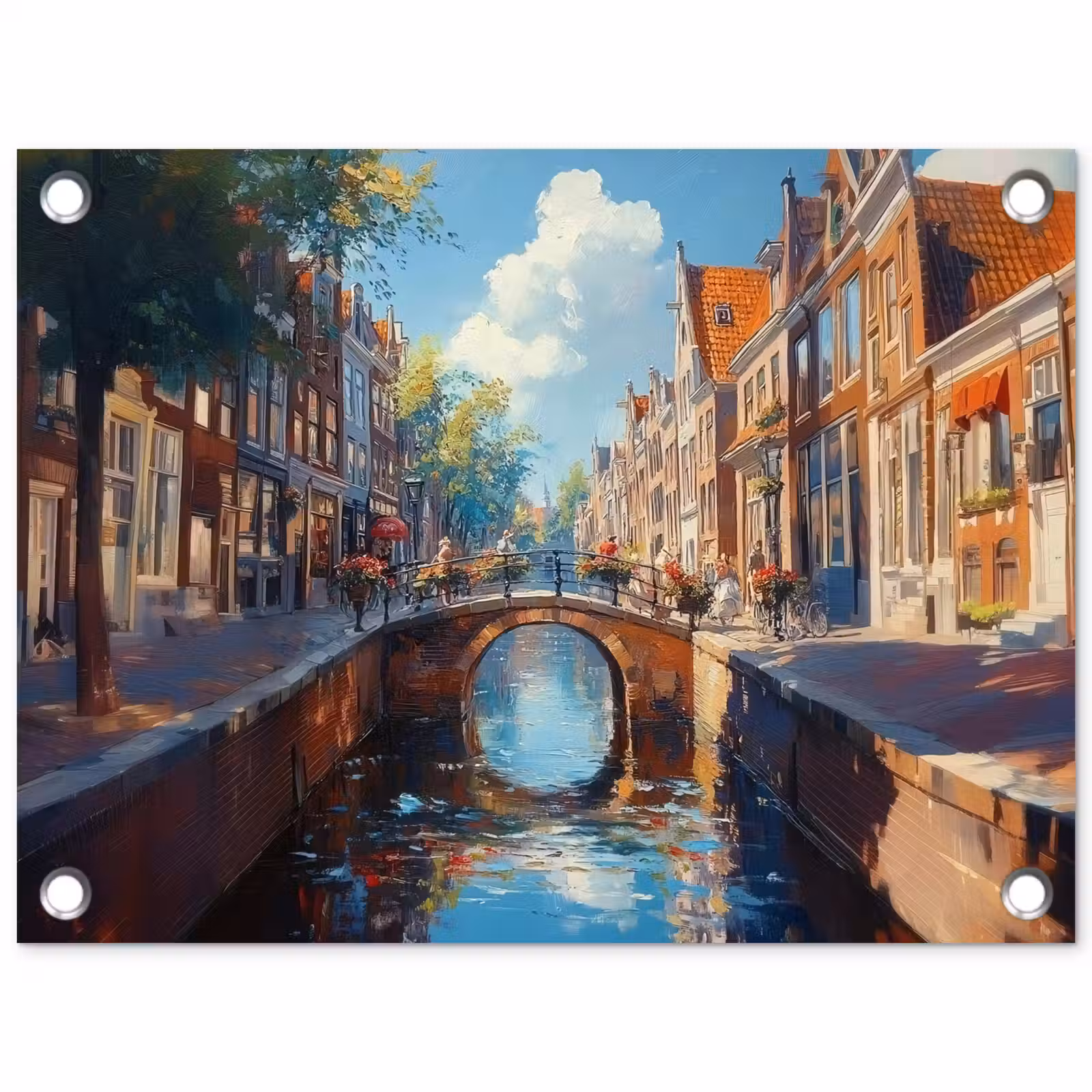 Tuinposter - Stad - Gracht - Zon - Fietsen — 1