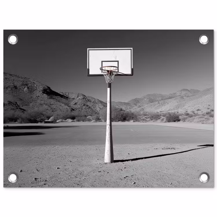 Tuinposter - Basketbalpaal - Landschap - Zand - Wit — 1