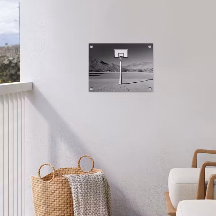 Tuinposter - Basketbalpaal - Landschap - Zand - Wit — 3
