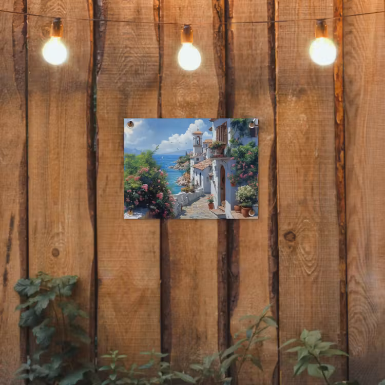 Tuinposter - Huizen - Zee - Bomen - Bloemen — 2