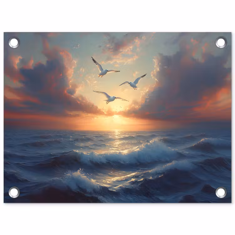 Tuinposter - Meeuwen - Zonsondergang - Zee - Wolken — 1