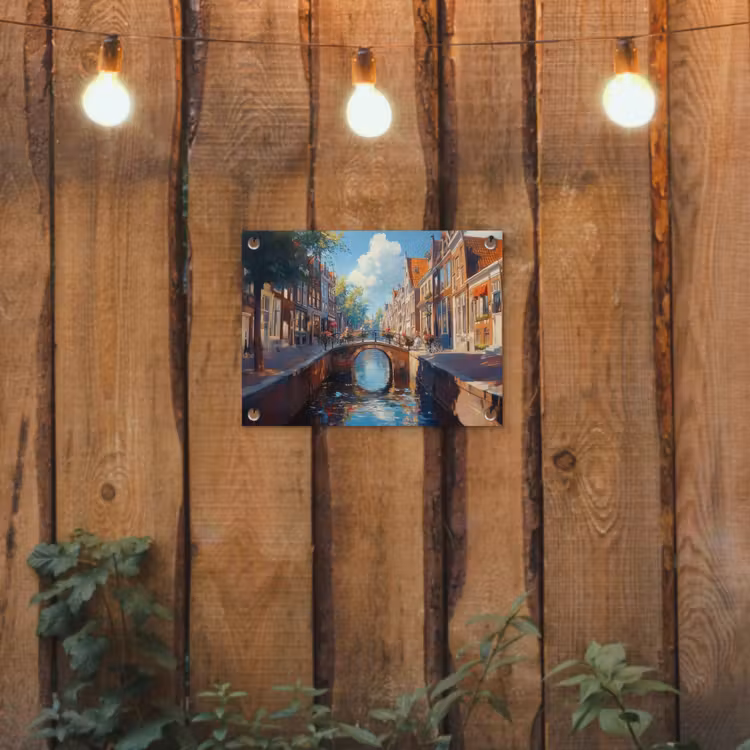 Tuinposter - Stad - Gracht - Zon - Fietsen — 2