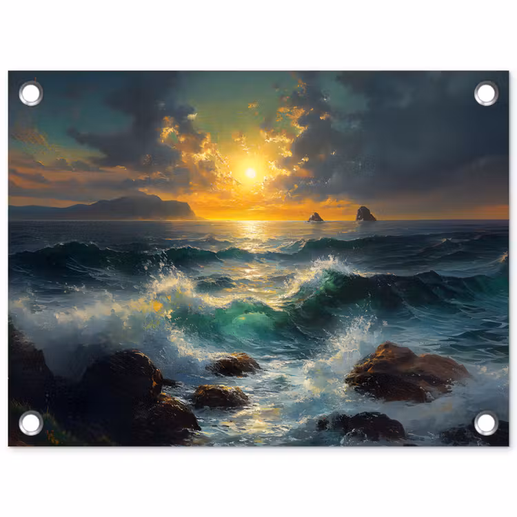 Tuinposter - Zee - Zon - Golven - Rotsen — 1