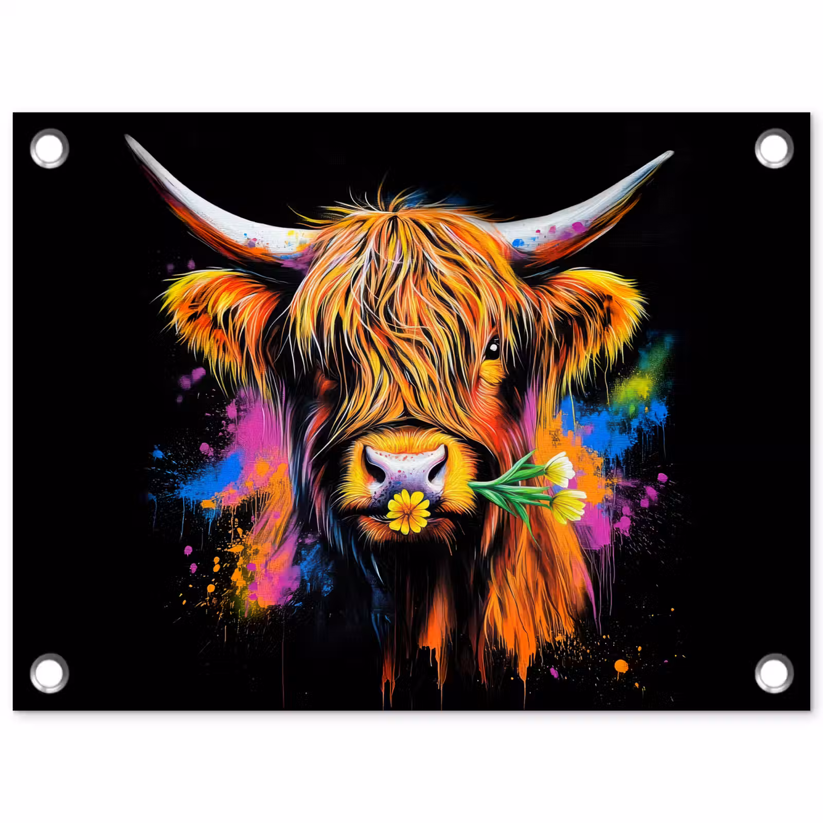 Tuinposter - Schotse Hooglander - Graffiti - Kleurrijk - Bloem - Dieren — 1