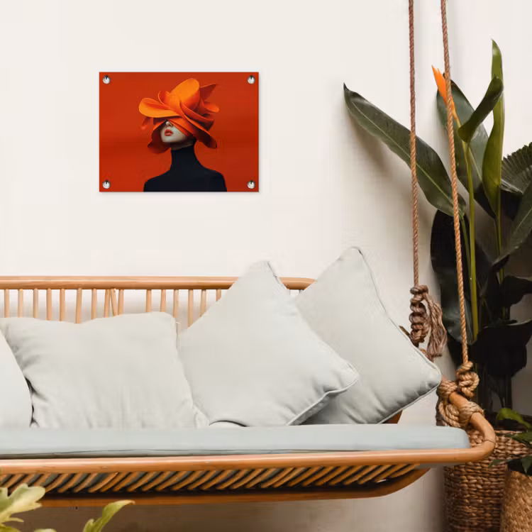 Tuinposter - Oranje - Hoed - Vrouw — 5