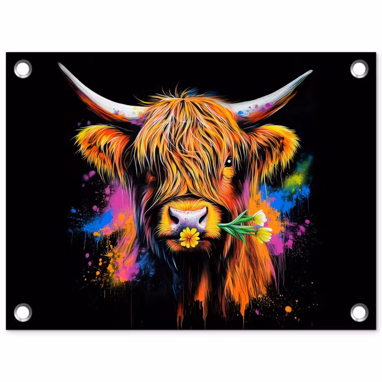 Tuinposter - Schotse Hooglander - Graffiti - Kleurrijk - Bloem - Dieren — 1