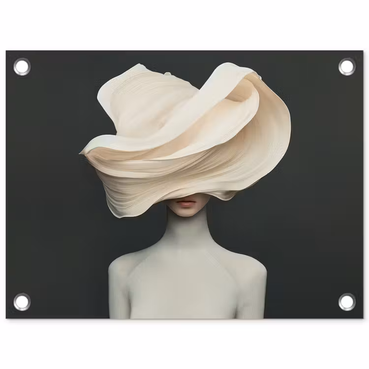 Tuinposter - Vrouw - Beige - hoed — 1