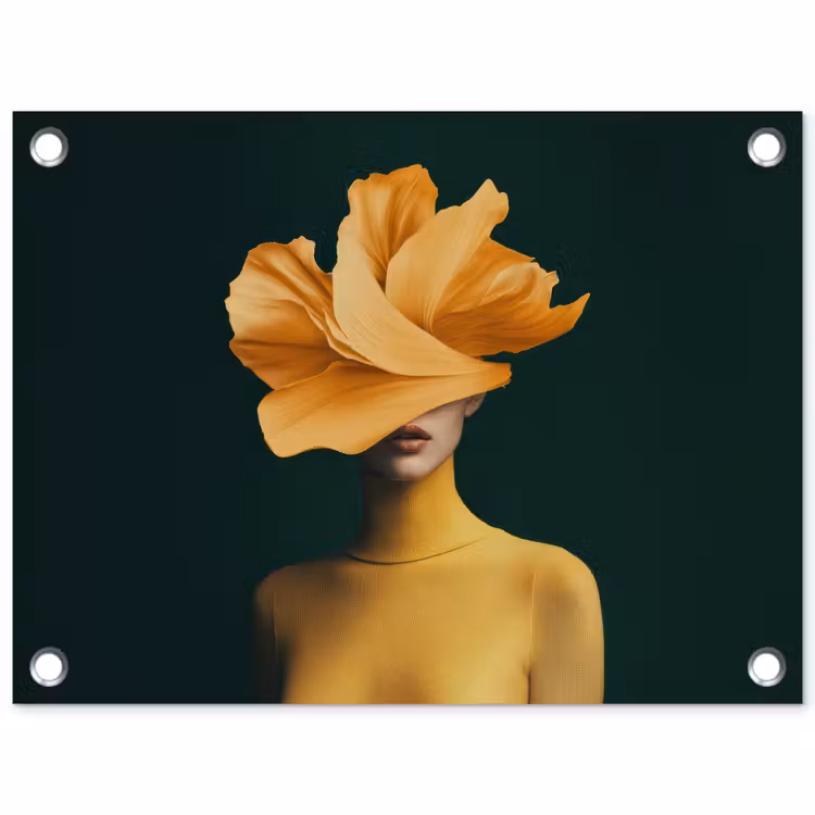 Tuinposter - Vrouw - Hoed - Geel — 1