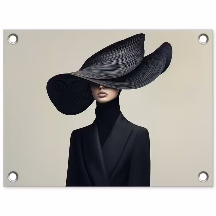 Tuinposter - Zwart - Vrouw - Hoed — 1