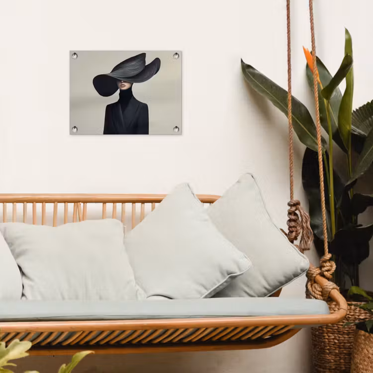 Tuinposter - Zwart - Vrouw - Hoed — 5