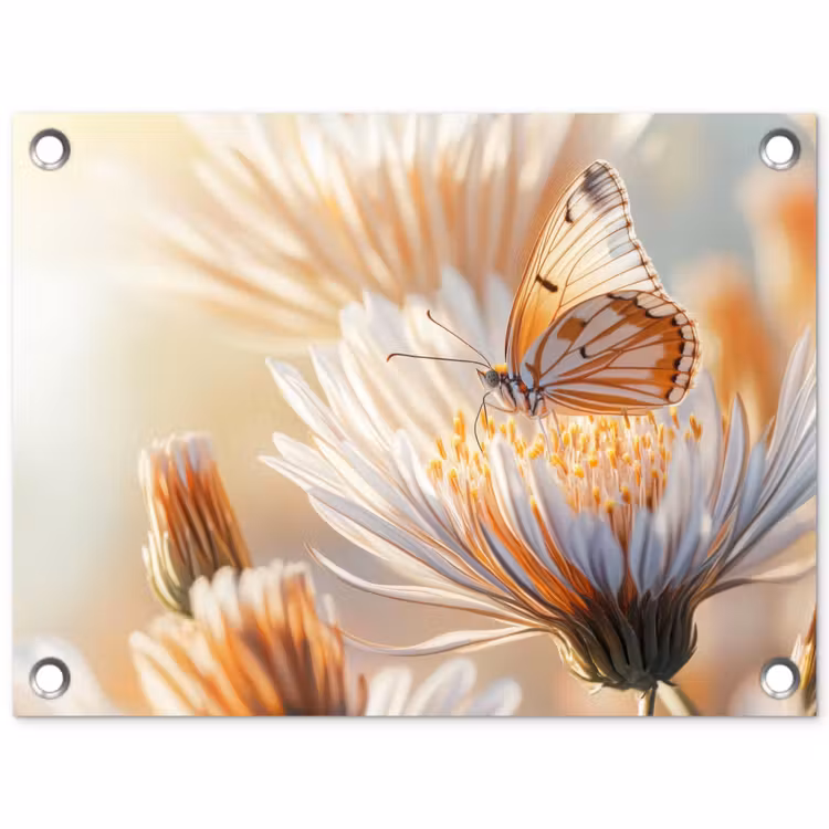 Tuinposter - Vlinder - Bloem - Oranje — 1