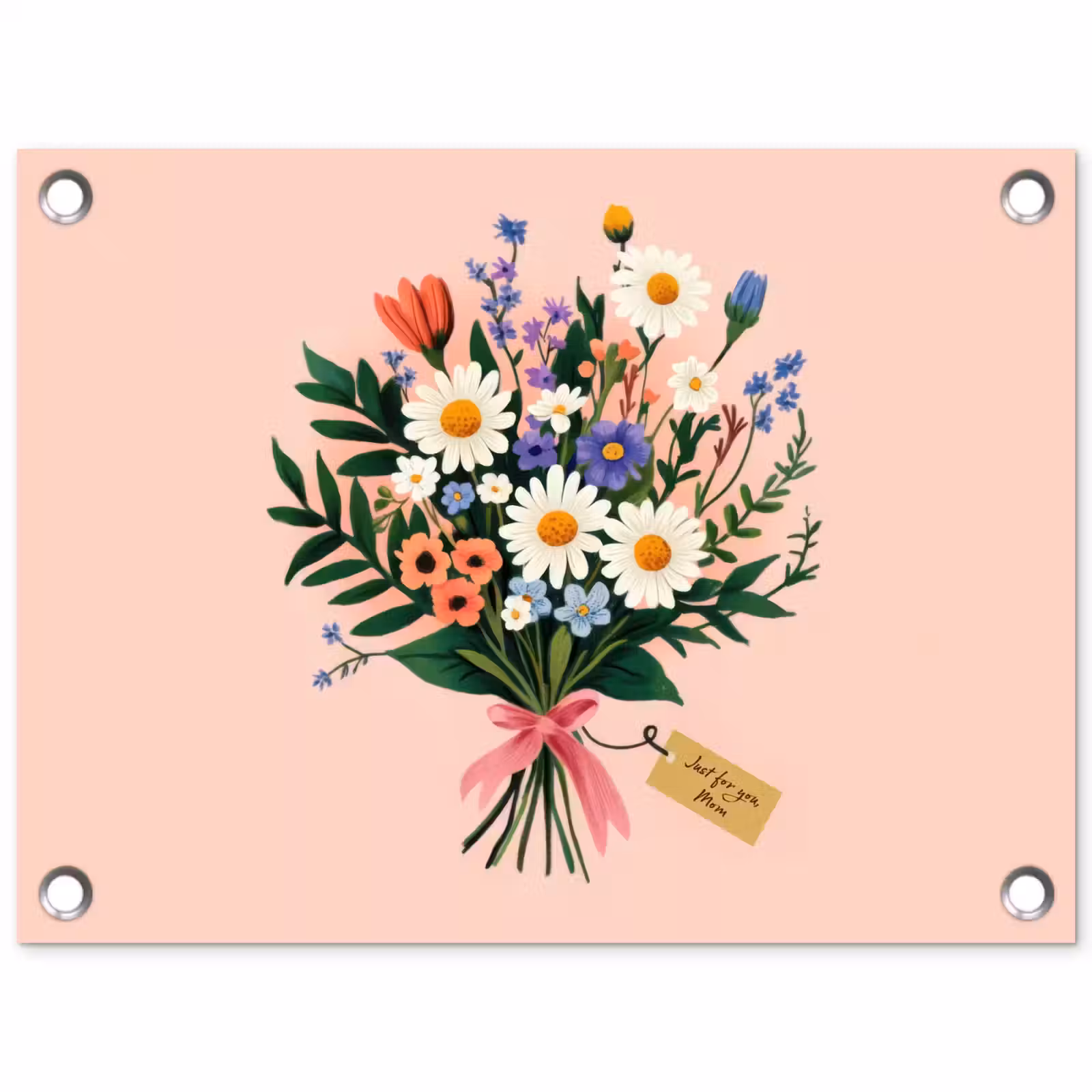 Tuinposter - Margrieten - Boeket - Strikje - Roze — 1