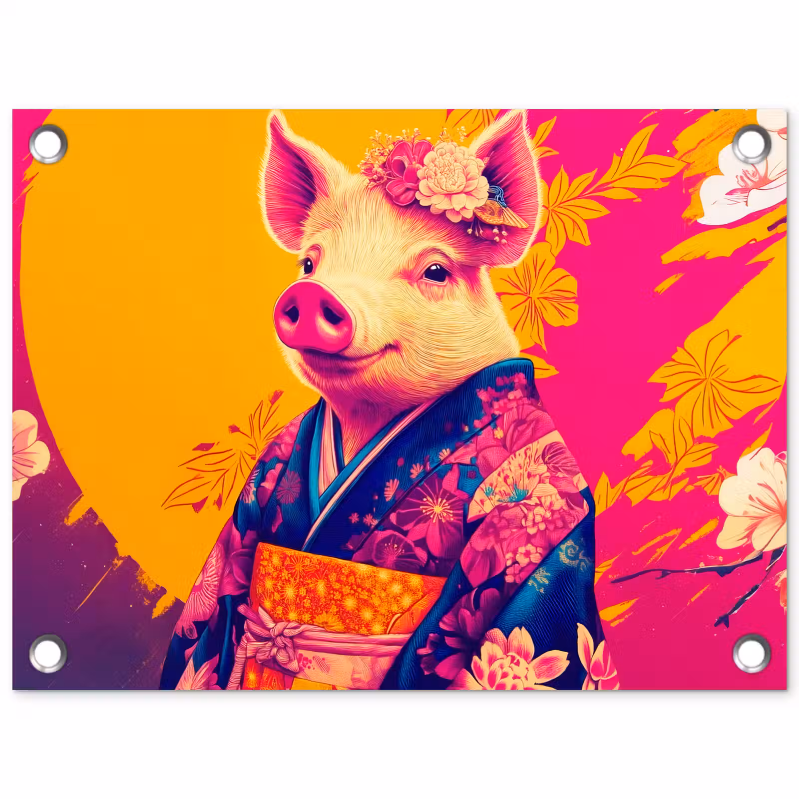 Tuinposter - Varken - Bloemkroon - Kimono - Abstract — 1