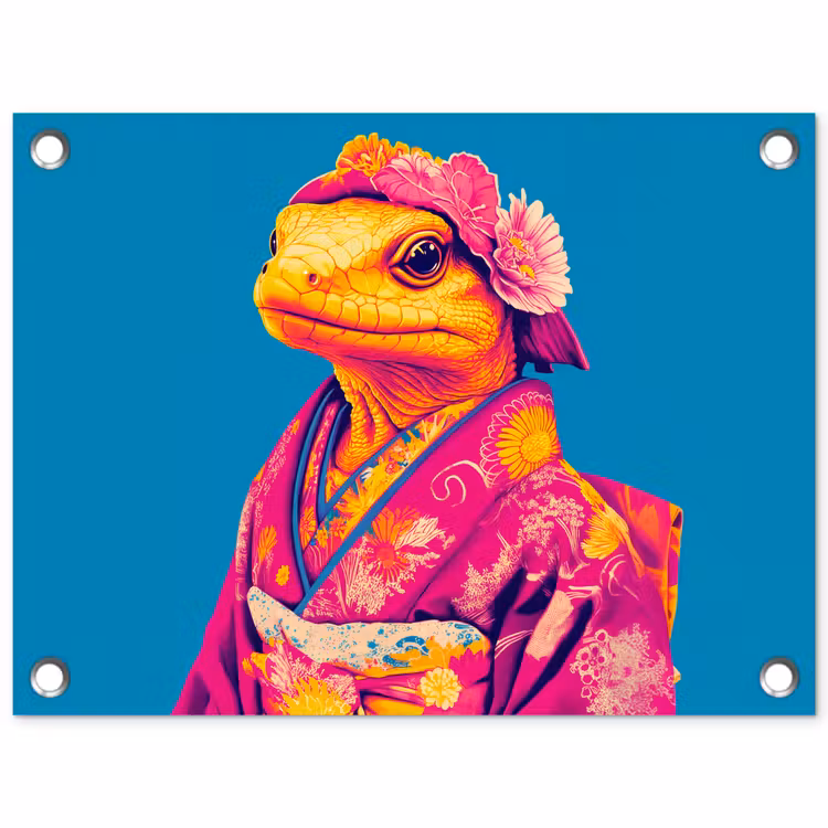 Tuinposter - Bloemenkrans - Hagedis - Kimono - Paars — 1