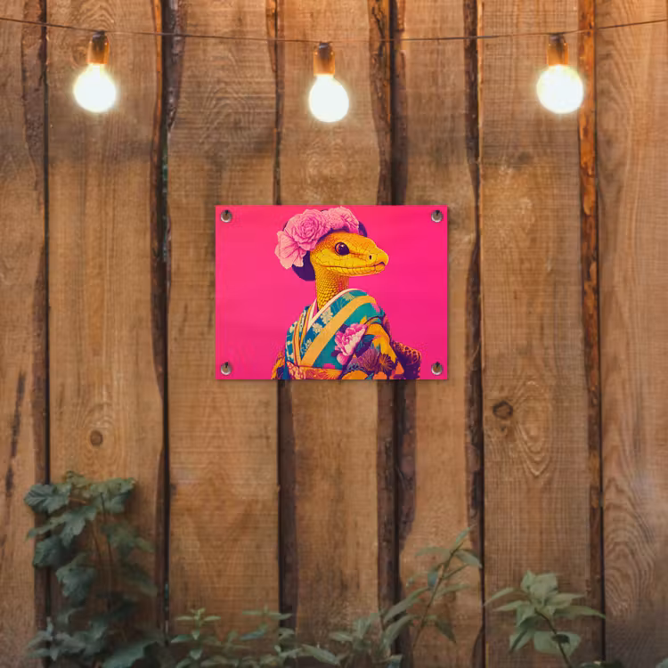 Tuinposter - Hagedis - Bloemen - Roze - Kimono — 2