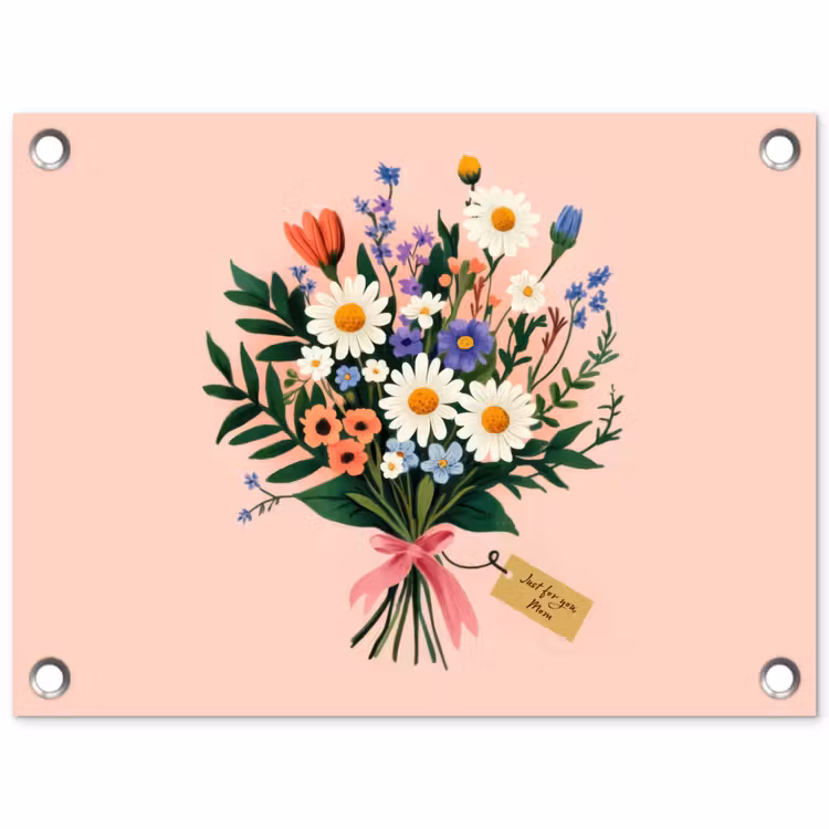 Tuinposter - Margrieten - Boeket - Strikje - Roze — 1
