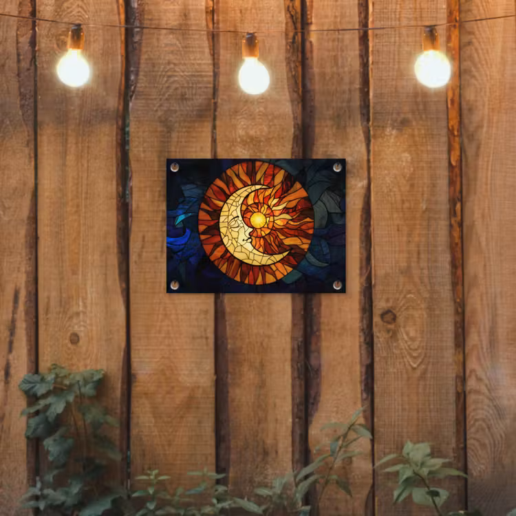 Tuinposter - Mozaïek - Glas - Maan - Donkerblauw — 2